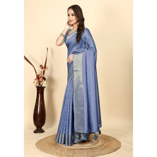 Voguish Women's Cotton Blend Checkered Saree With Blouse Piece