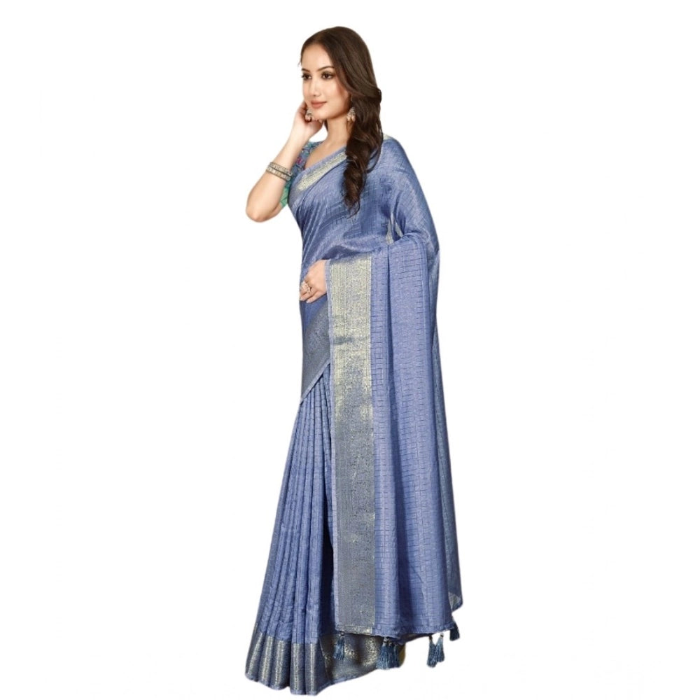 Voguish Women's Cotton Blend Checkered Saree With Blouse Piece