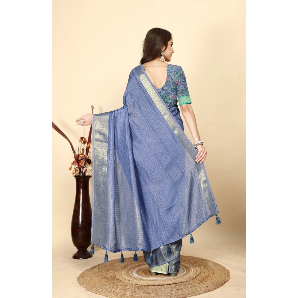 Voguish Women's Cotton Blend Checkered Saree With Blouse Piece
