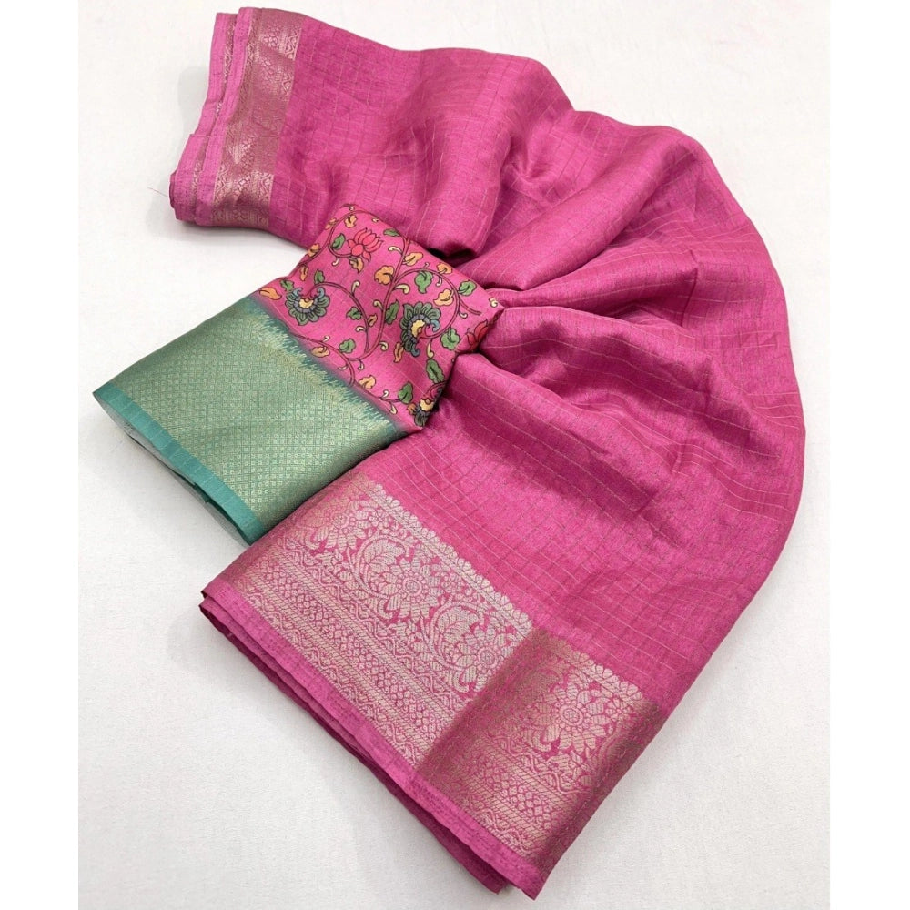 Voguish Women's Cotton Blend Checkered Saree With Blouse Piece