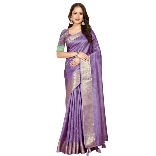 Voguish Women's Cotton Blend Checkered Saree With Blouse Piece