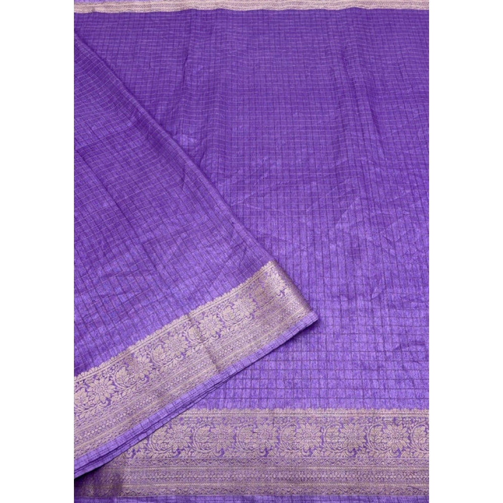 Voguish Women's Cotton Blend Checkered Saree With Blouse Piece