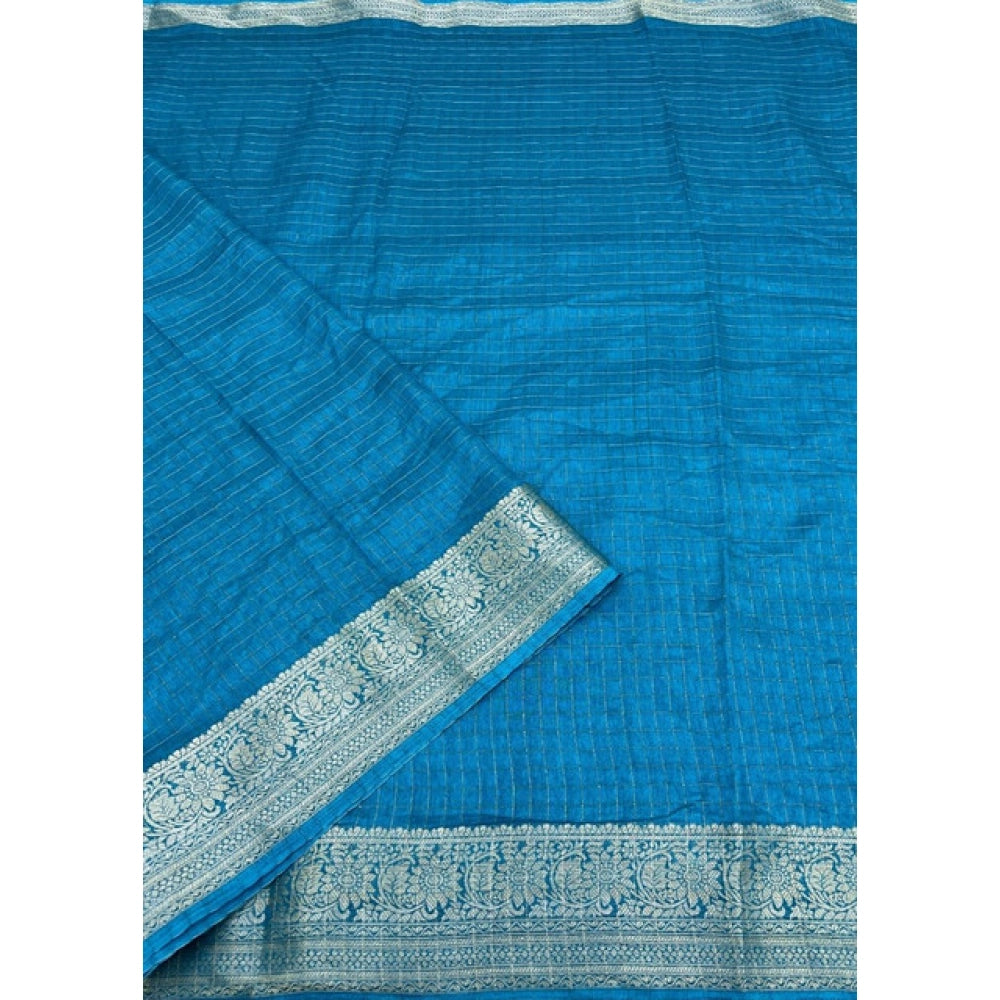 Voguish Women's Cotton Blend Checkered Saree With Blouse Piece