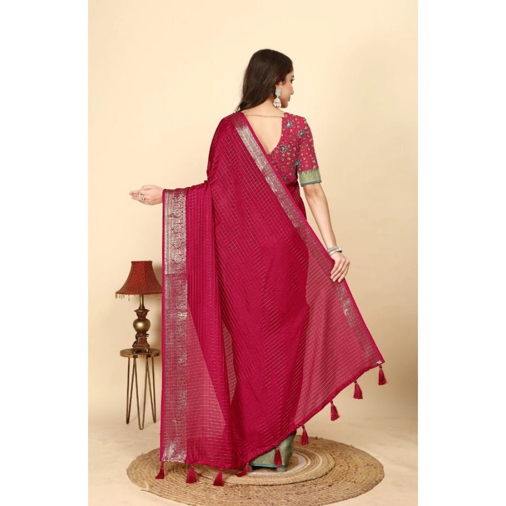 Voguish Women's Cotton Blend Checkered Saree With Blouse Piece