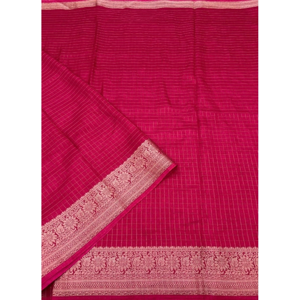 Voguish Women's Cotton Blend Checkered Saree With Blouse Piece