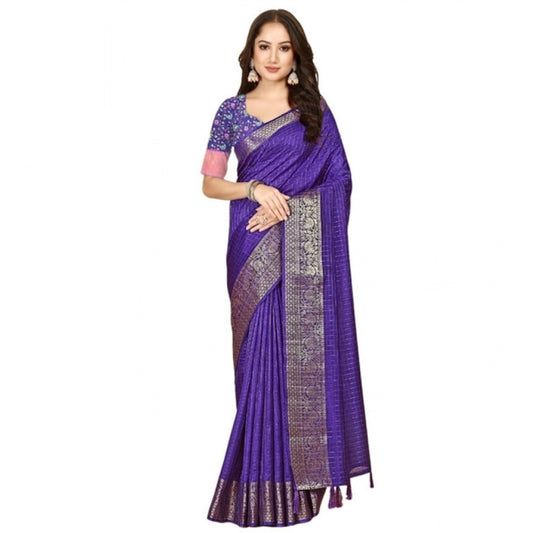 Voguish Women's Cotton Blend Checkered Saree With Blouse Piece