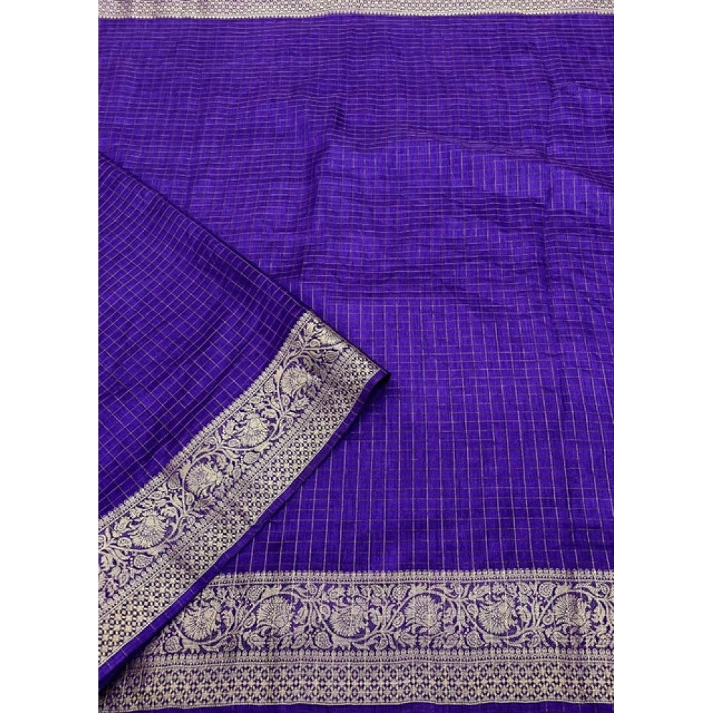 Voguish Women's Cotton Blend Checkered Saree With Blouse Piece