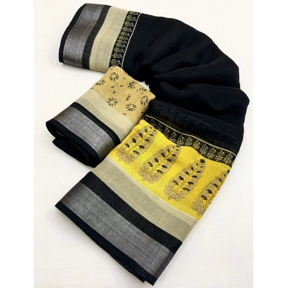 Ravishing Women's Cotton Linen Printed Saree With Blouse Piece