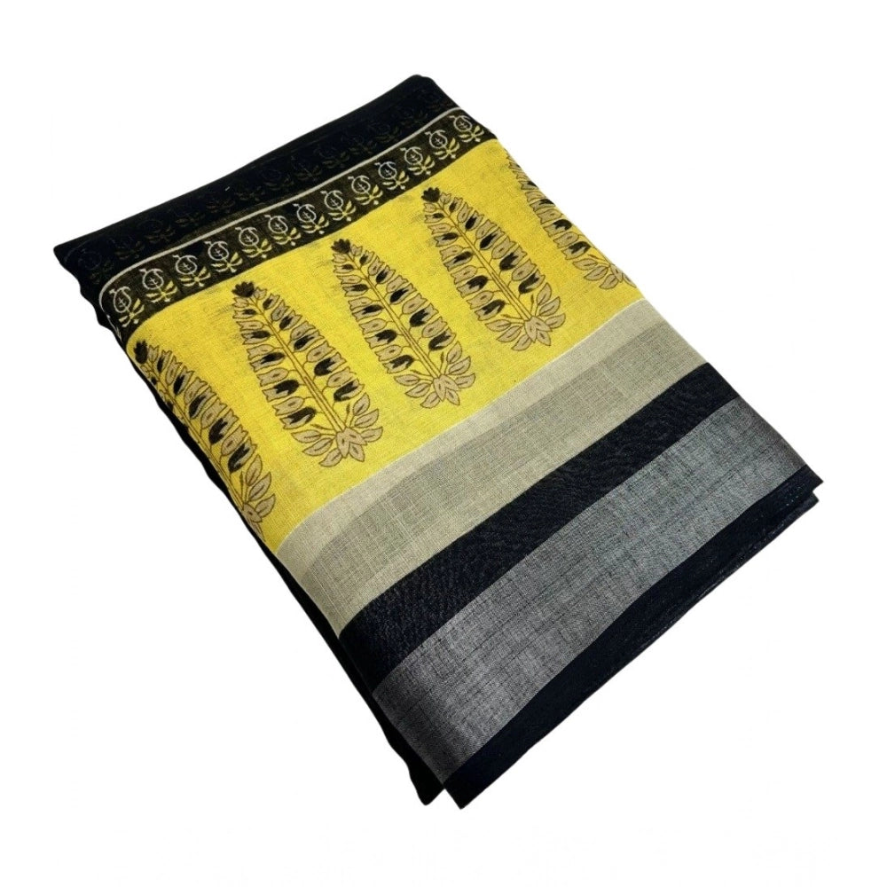 Ravishing Women's Cotton Linen Printed Saree With Blouse Piece