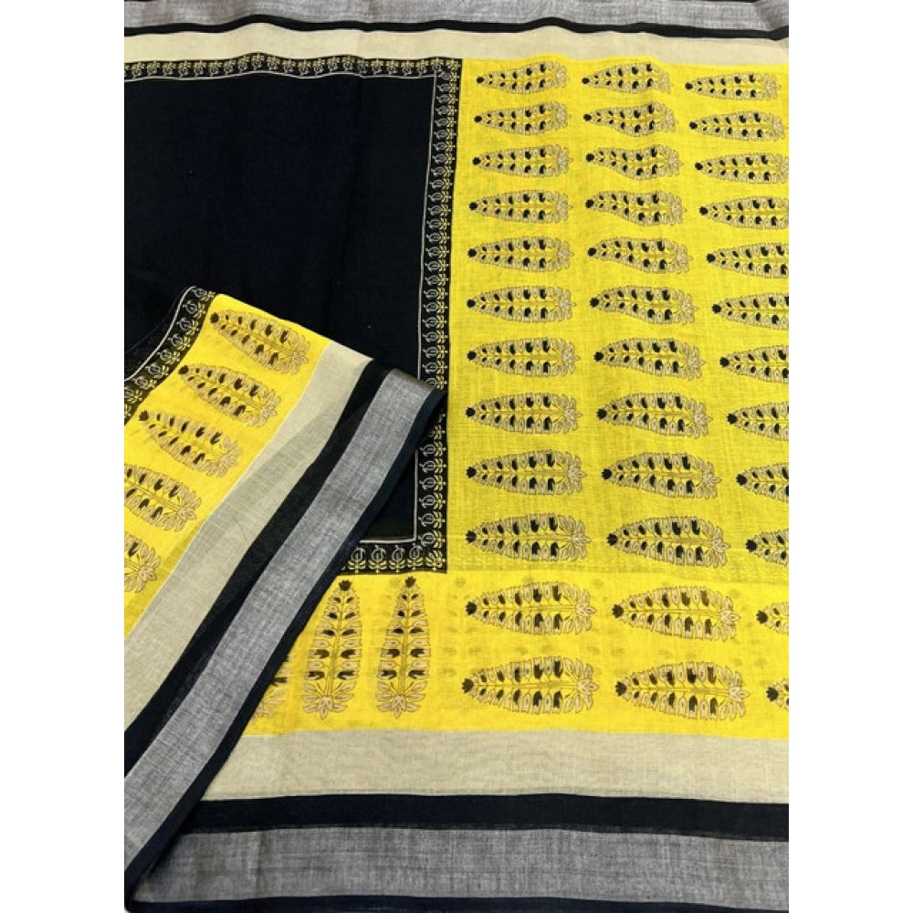 Ravishing Women's Cotton Linen Printed Saree With Blouse Piece