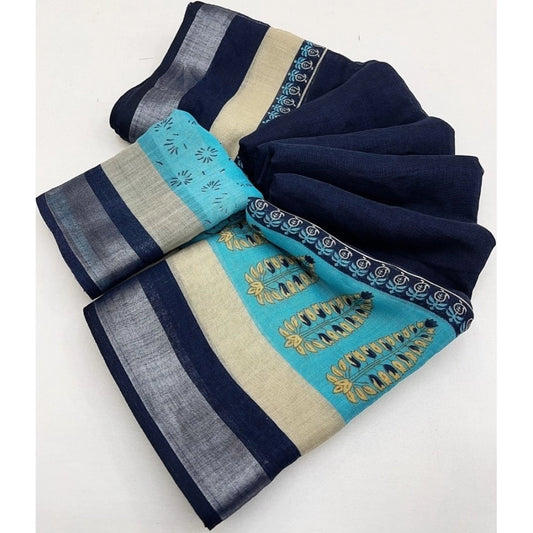 Ravishing Women's Cotton Linen Printed Saree With Blouse Piece