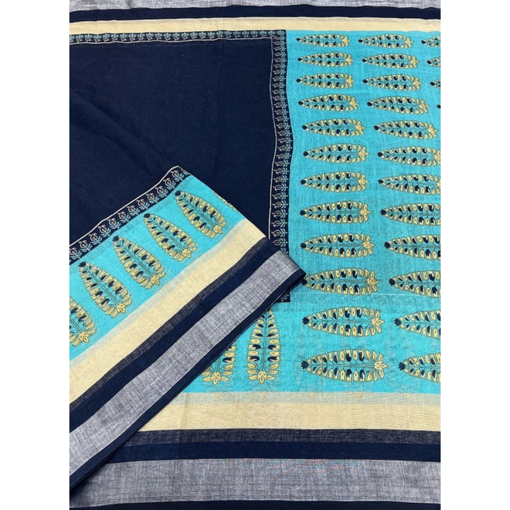 Ravishing Women's Cotton Linen Printed Saree With Blouse Piece