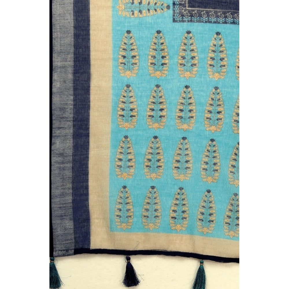 Ravishing Women's Cotton Linen Printed Saree With Blouse Piece