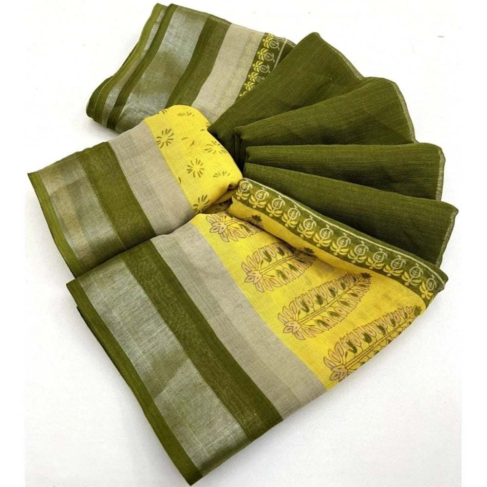 Ravishing Women's Cotton Linen Printed Saree With Blouse Piece