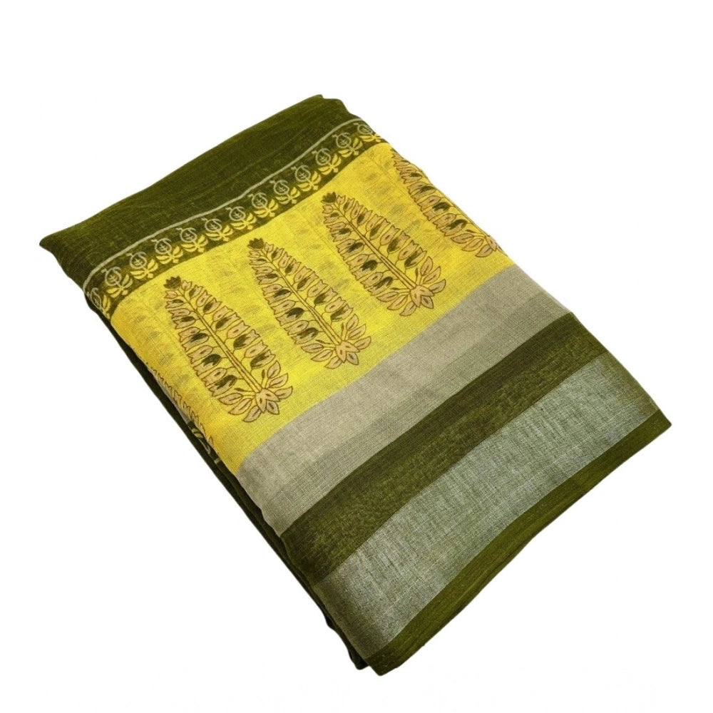 Ravishing Women's Cotton Linen Printed Saree With Blouse Piece