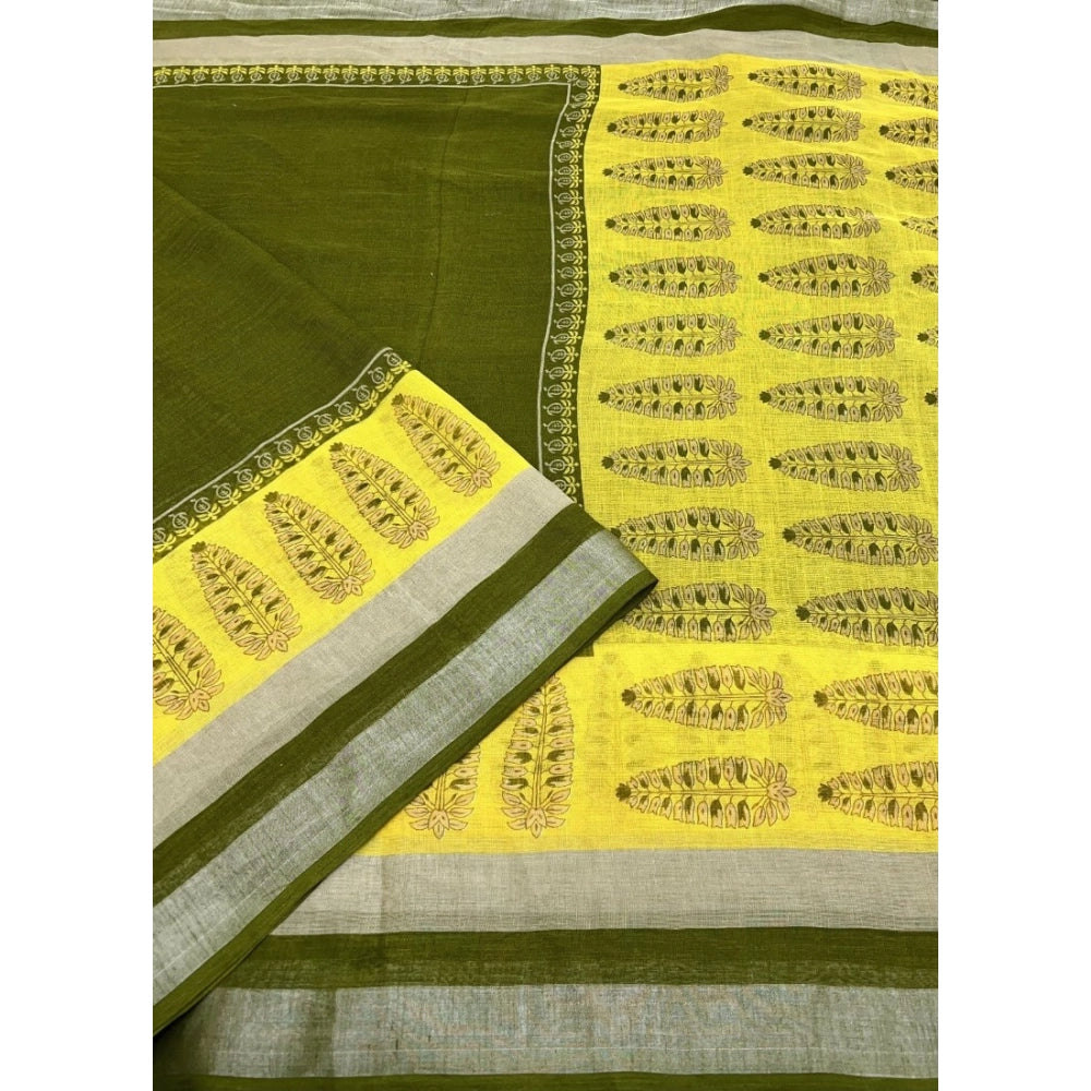 Ravishing Women's Cotton Linen Printed Saree With Blouse Piece