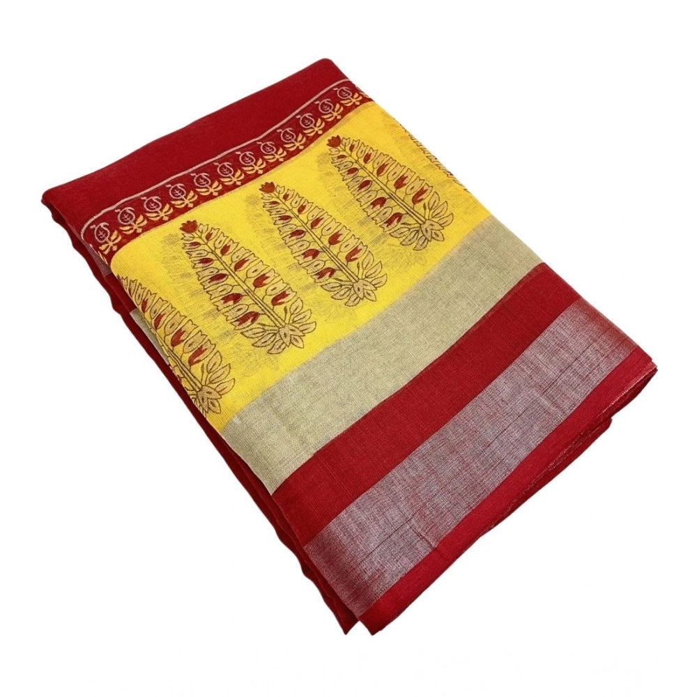Ravishing Women's Cotton Linen Printed Saree With Blouse Piece