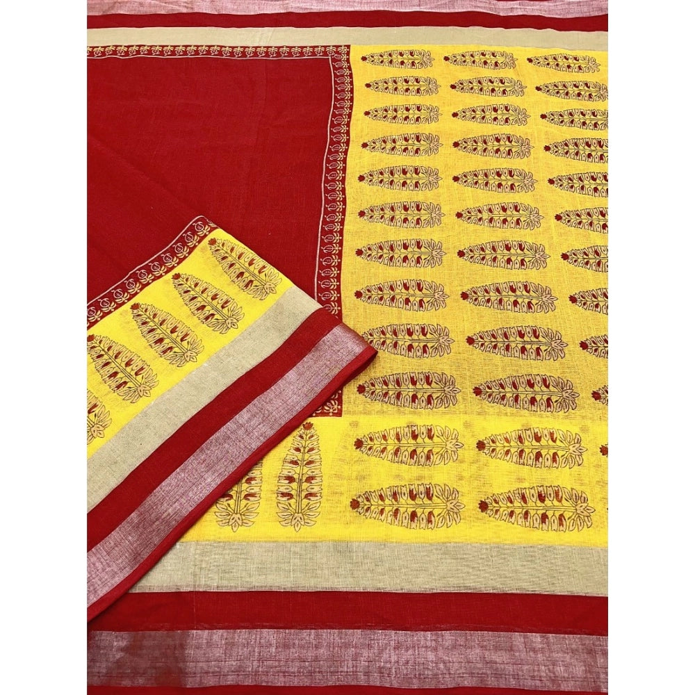 Ravishing Women's Cotton Linen Printed Saree With Blouse Piece