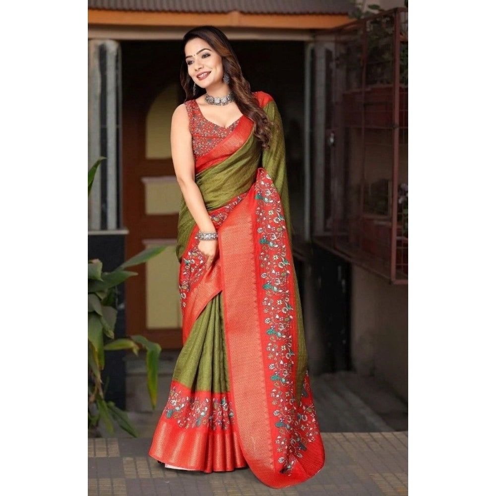 Amazing Women's Cotton Silk Printed Saree With Blouse Piece