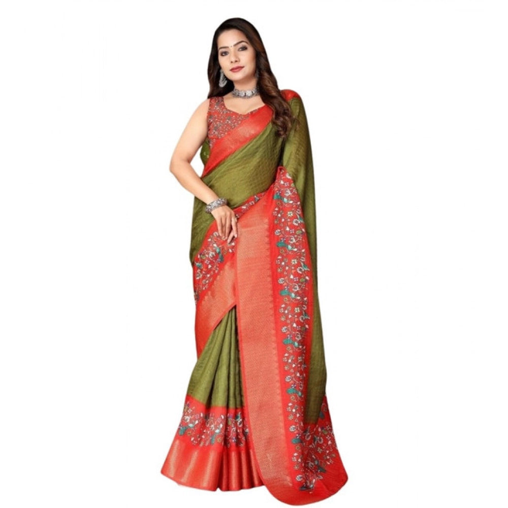 Amazing Women's Cotton Silk Printed Saree With Blouse Piece