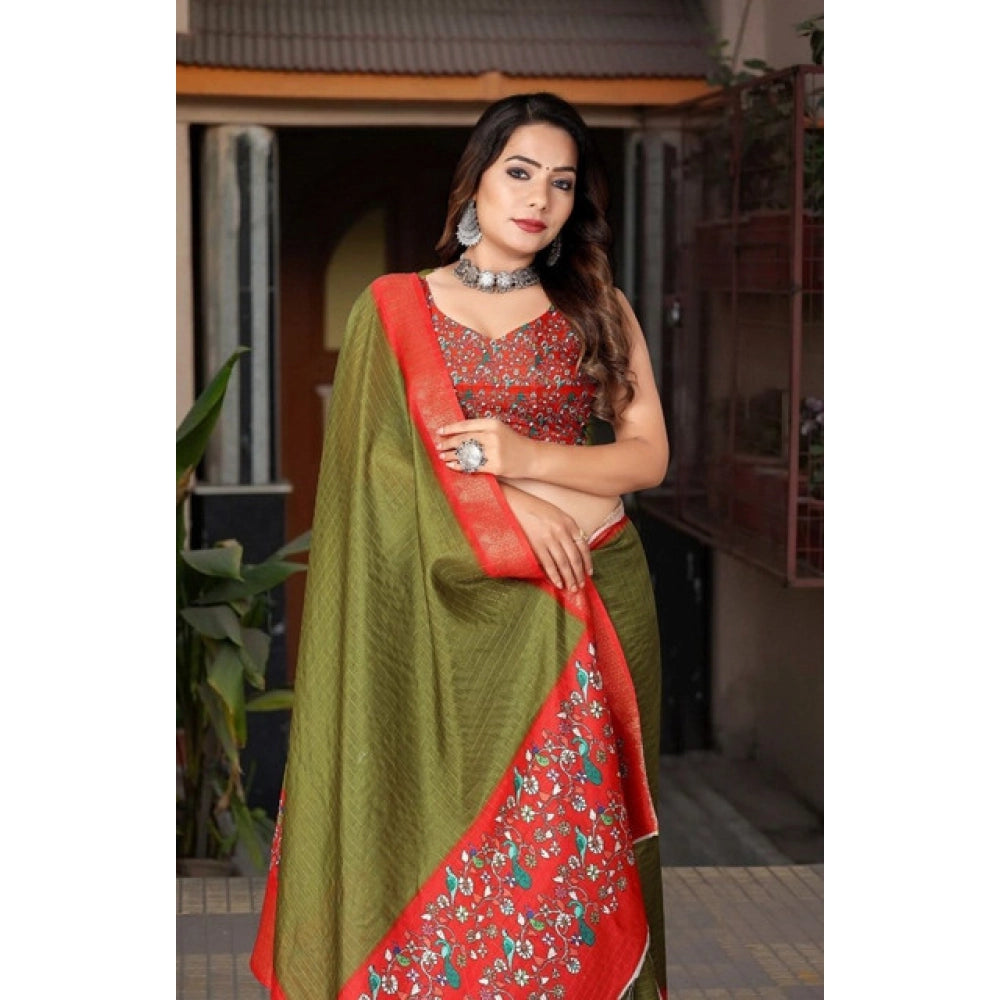 Amazing Women's Cotton Silk Printed Saree With Blouse Piece