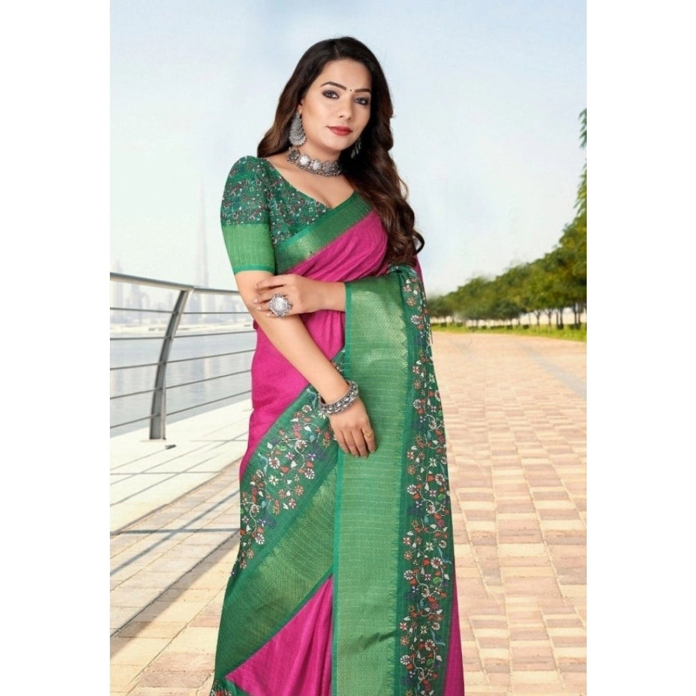 Amazing Women's Cotton Silk Printed Saree With Blouse Piece