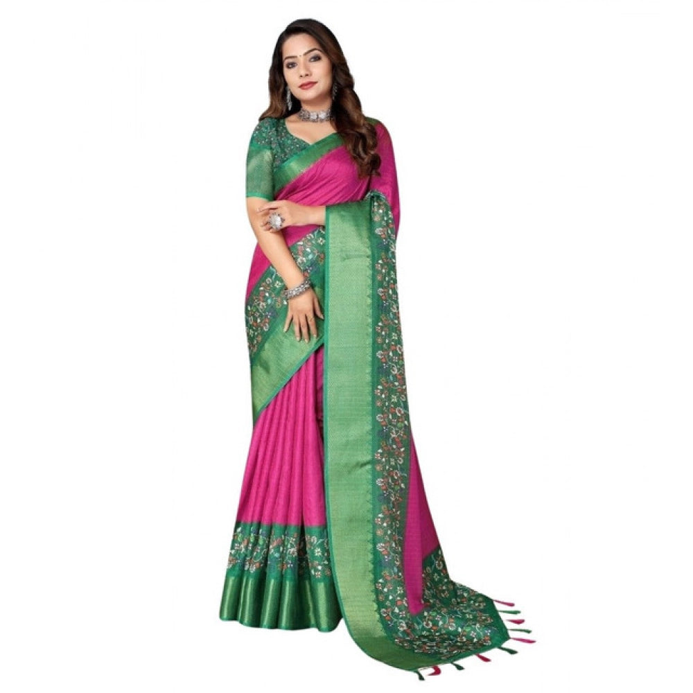 Amazing Women's Cotton Silk Printed Saree With Blouse Piece