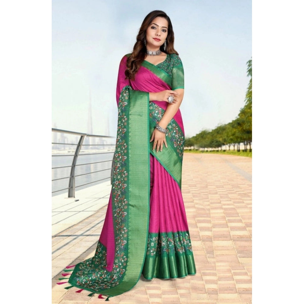 Amazing Women's Cotton Silk Printed Saree With Blouse Piece