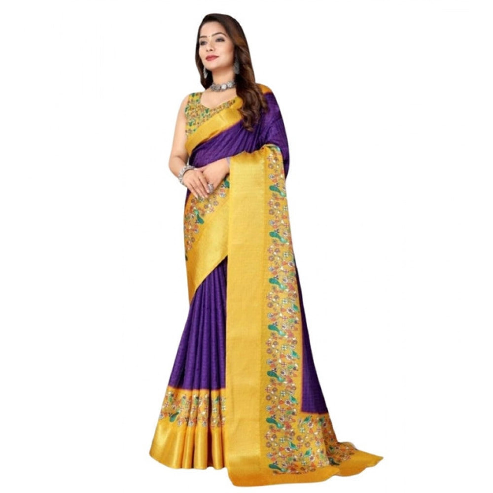 Amazing Women's Cotton Silk Printed Saree With Blouse Piece
