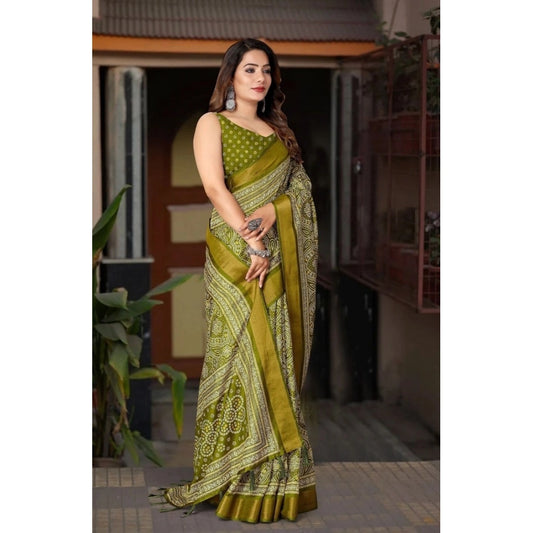 Marvellous Women's Cotton Silk Printed Saree With Blouse Piece