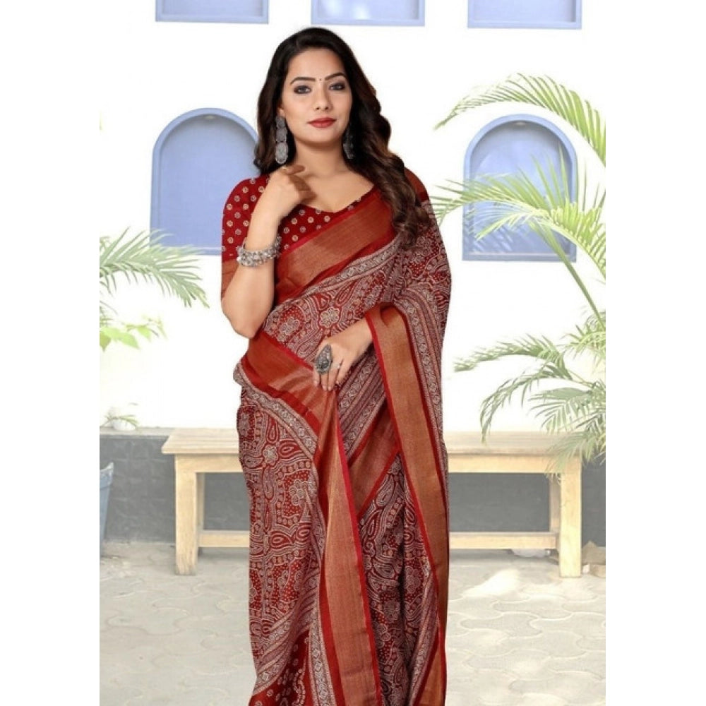 Amazing Women's Cotton Silk Printed Saree With Blouse Piece