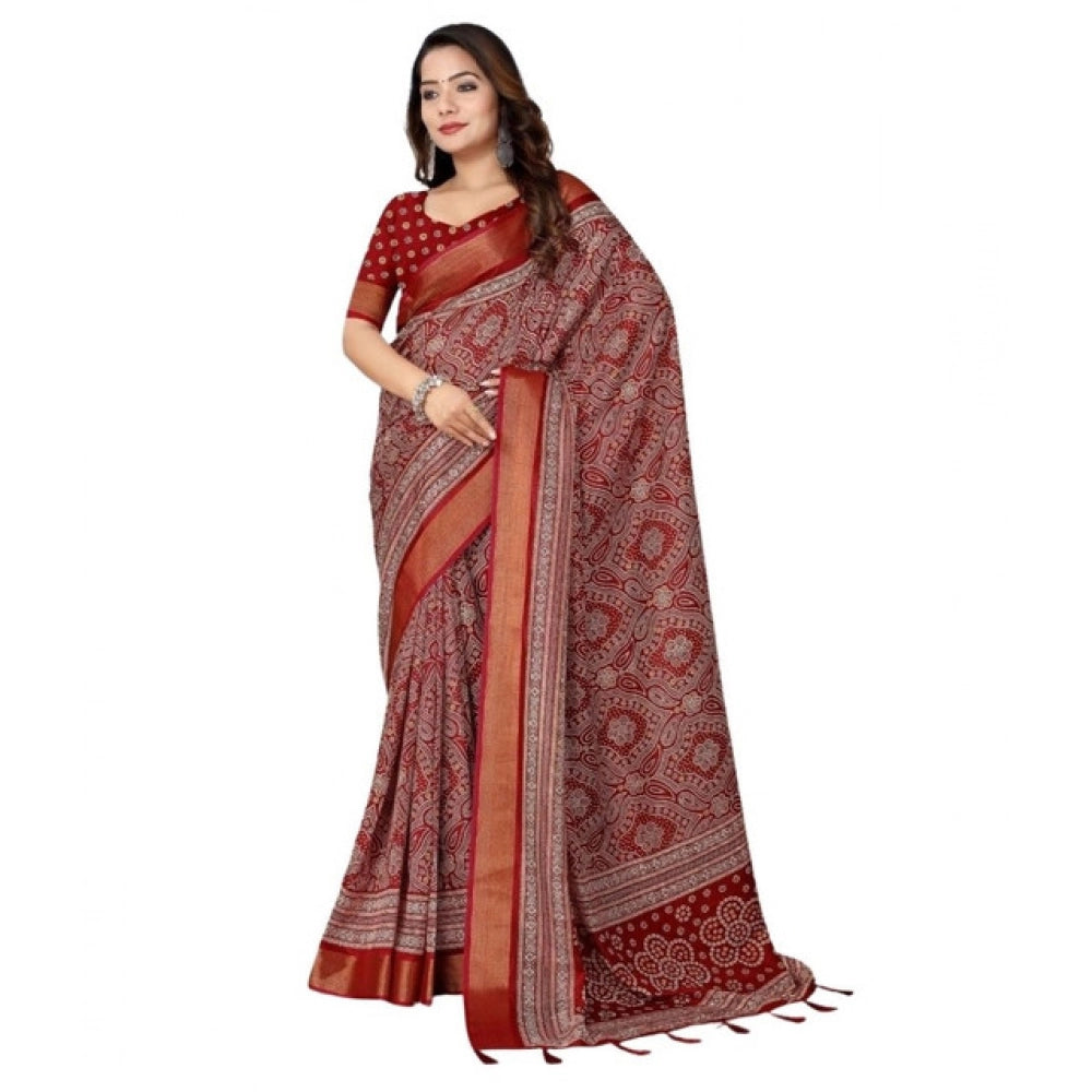 Amazing Women's Cotton Silk Printed Saree With Blouse Piece