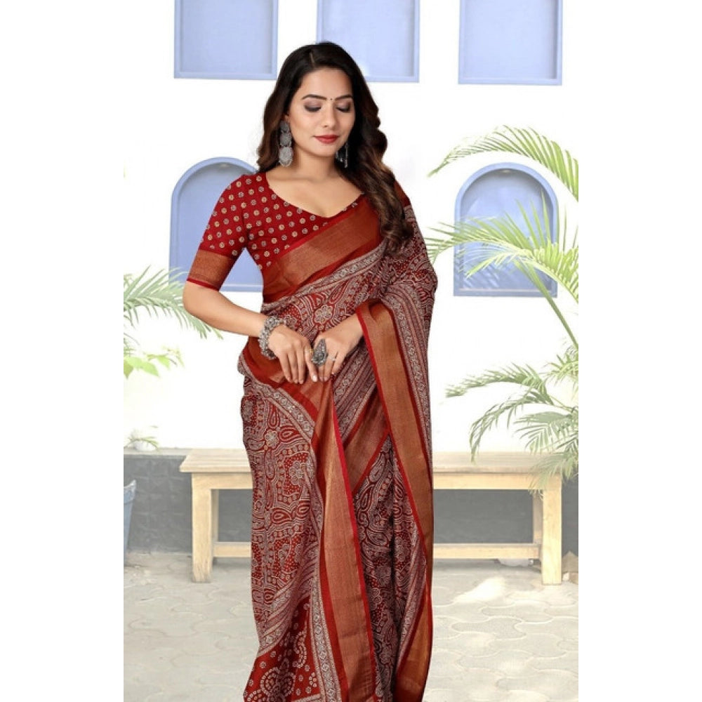 Amazing Women's Cotton Silk Printed Saree With Blouse Piece