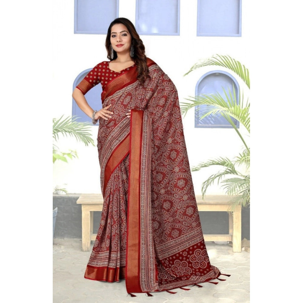 Amazing Women's Cotton Silk Printed Saree With Blouse Piece