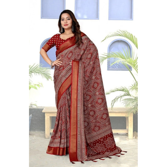 Amazing Women's Cotton Silk Printed Saree With Blouse Piece