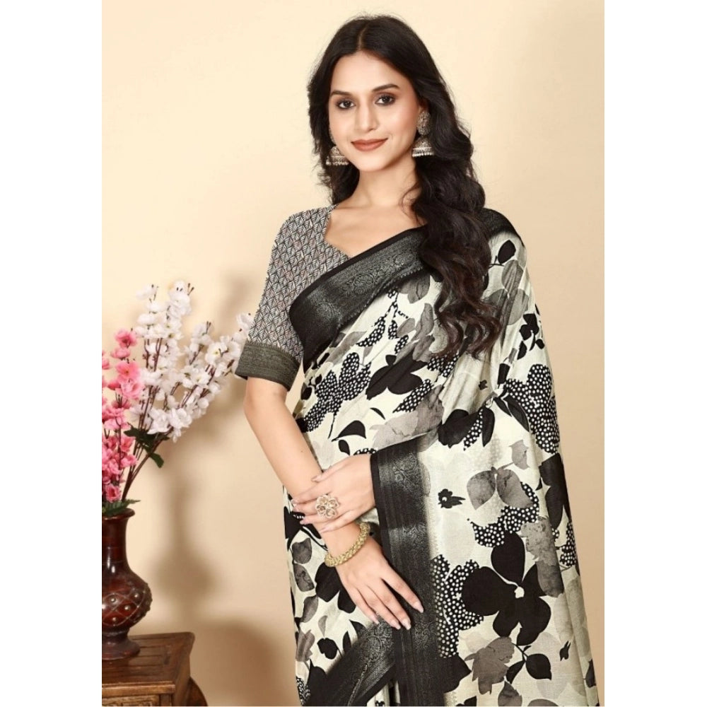 Fancy Women's Cotton Silk Floral Printed Saree With Blouse Piece
