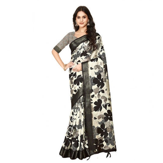 Fancy Women's Cotton Silk Floral Printed Saree With Blouse Piece