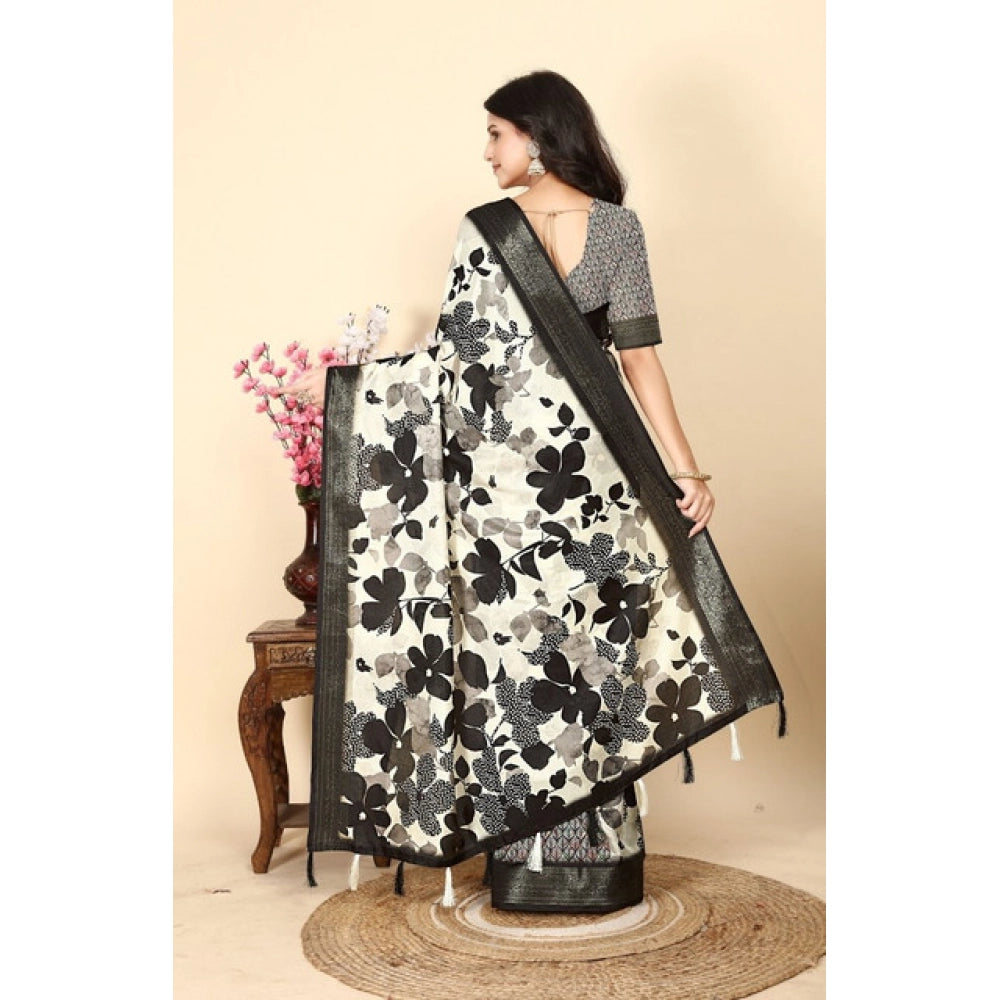 Fancy Women's Cotton Silk Floral Printed Saree With Blouse Piece