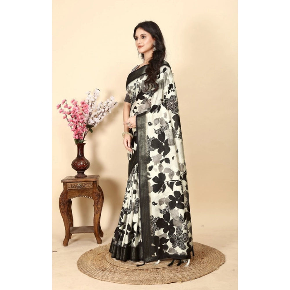 Fancy Women's Cotton Silk Floral Printed Saree With Blouse Piece