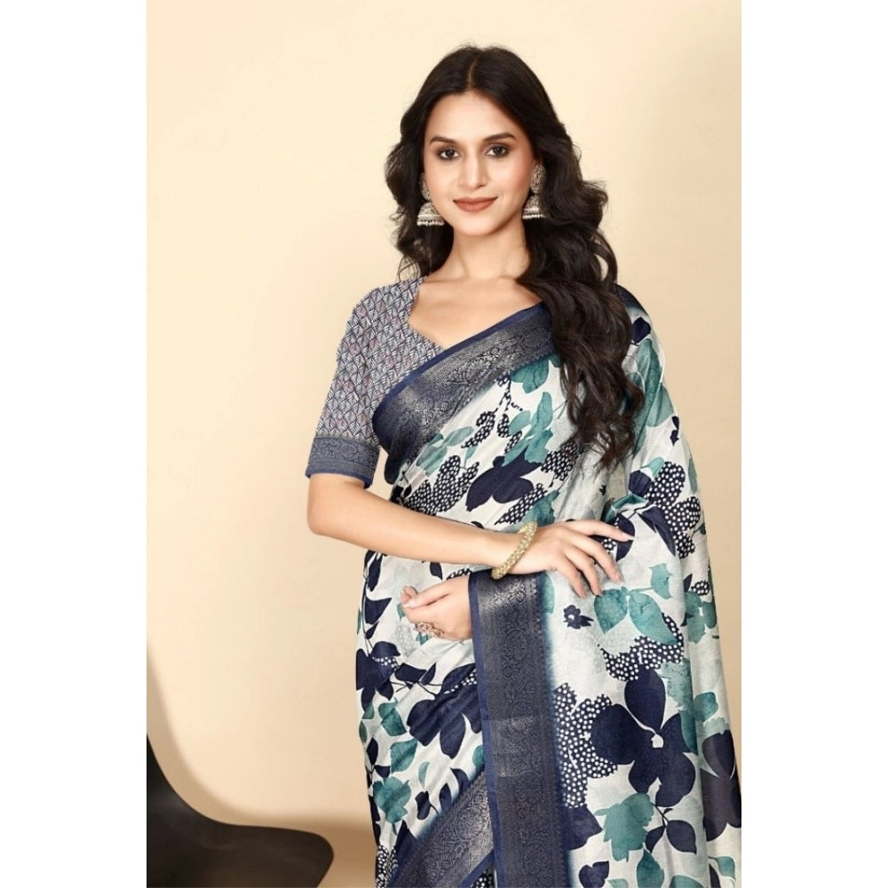 Fancy Women's Cotton Silk Floral Printed Saree With Blouse Piece