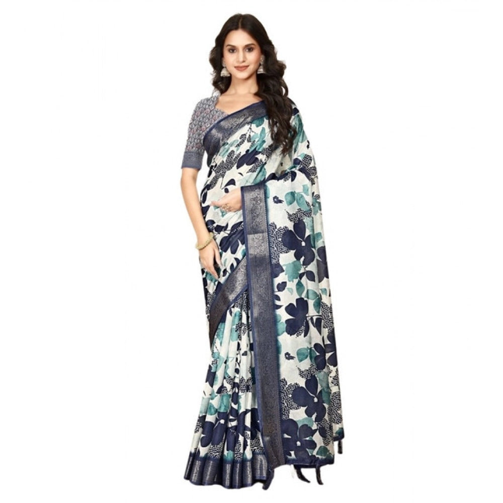 Fancy Women's Cotton Silk Floral Printed Saree With Blouse Piece