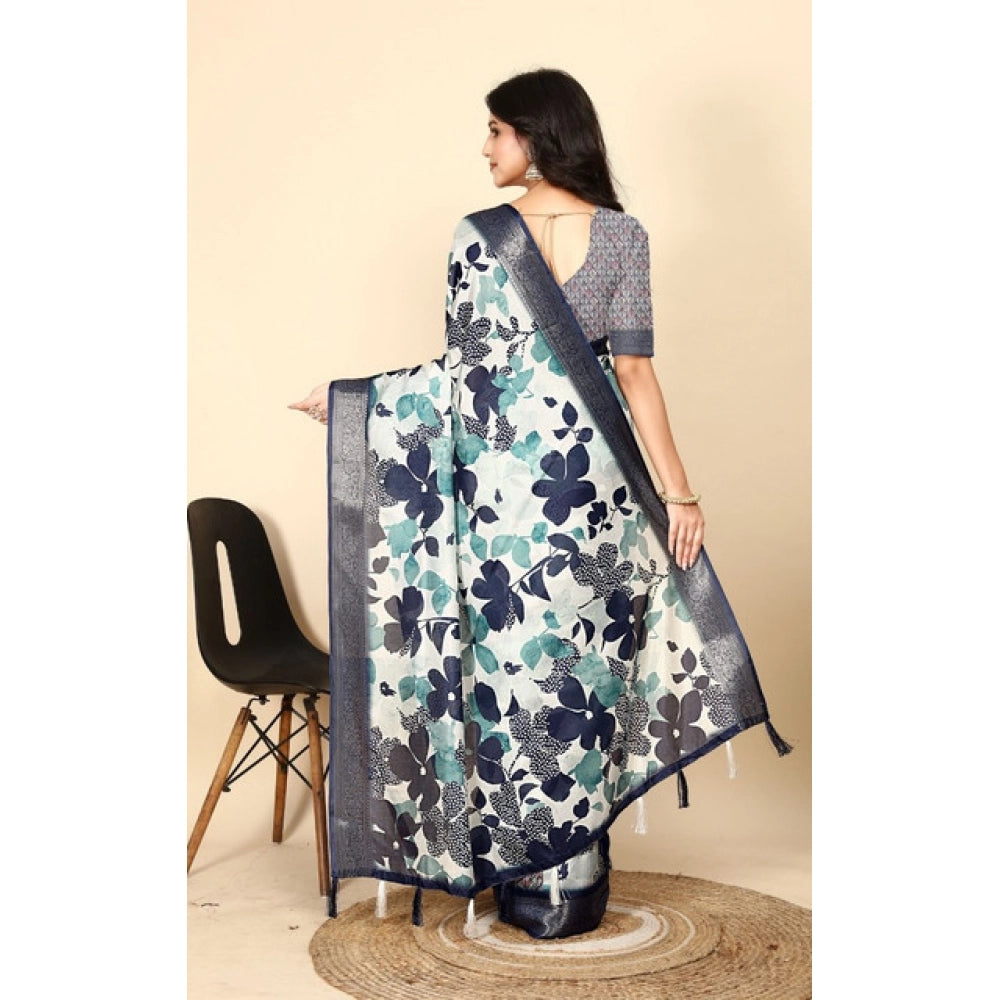 Fancy Women's Cotton Silk Floral Printed Saree With Blouse Piece