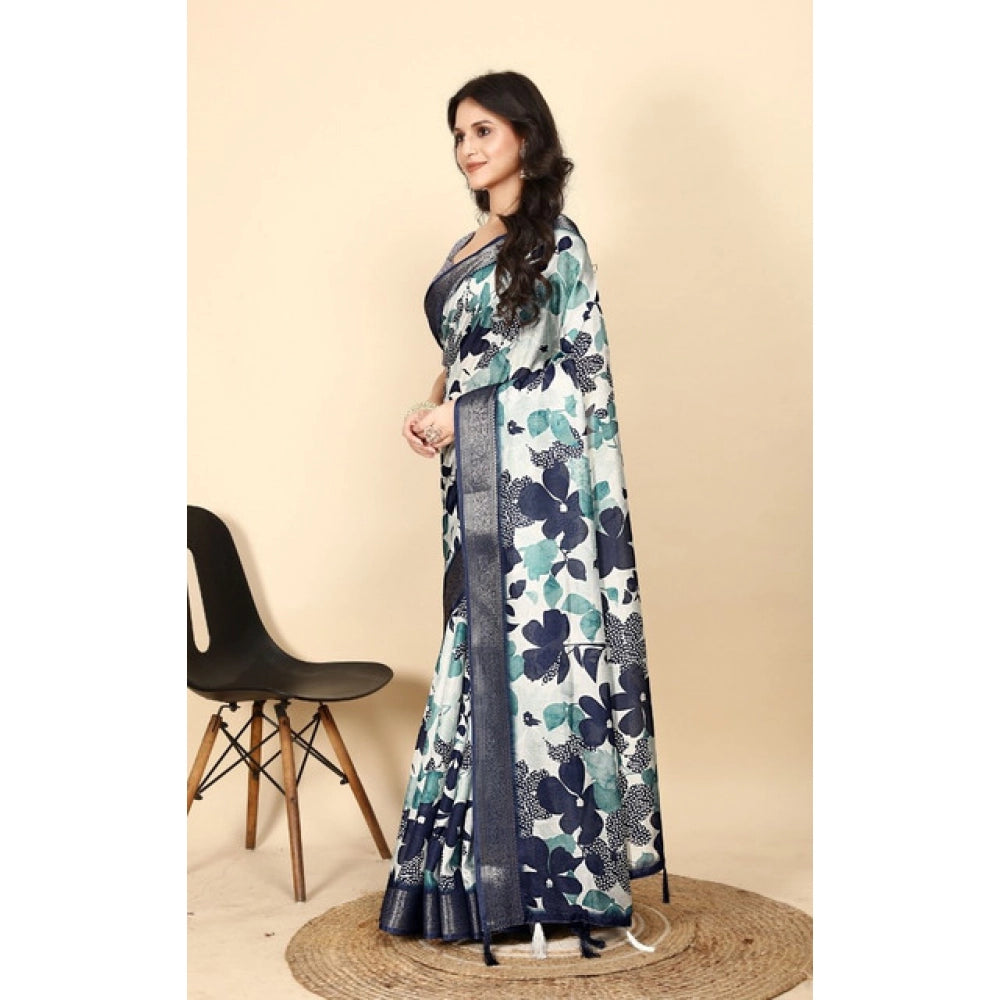 Fancy Women's Cotton Silk Floral Printed Saree With Blouse Piece
