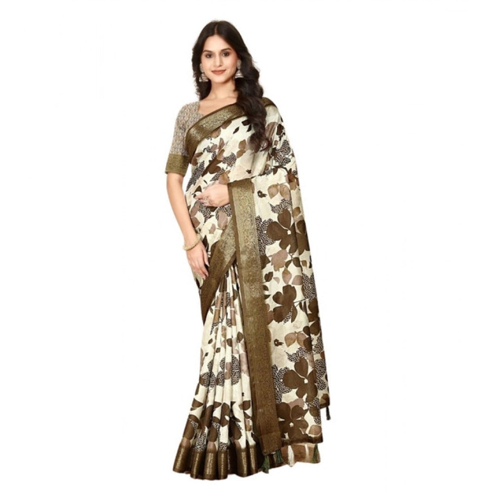 Fancy Women's Cotton Silk Floral Printed Saree With Blouse Piece