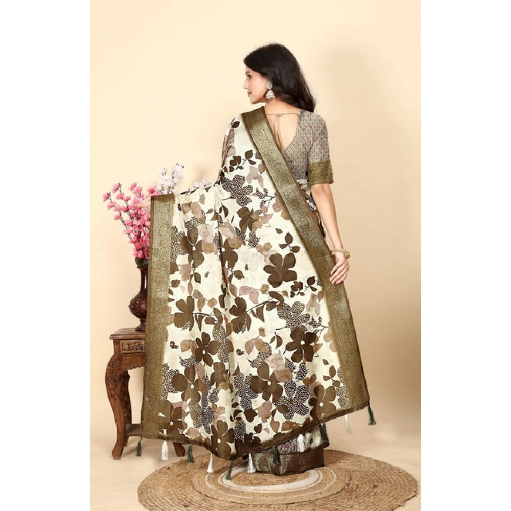 Fancy Women's Cotton Silk Floral Printed Saree With Blouse Piece