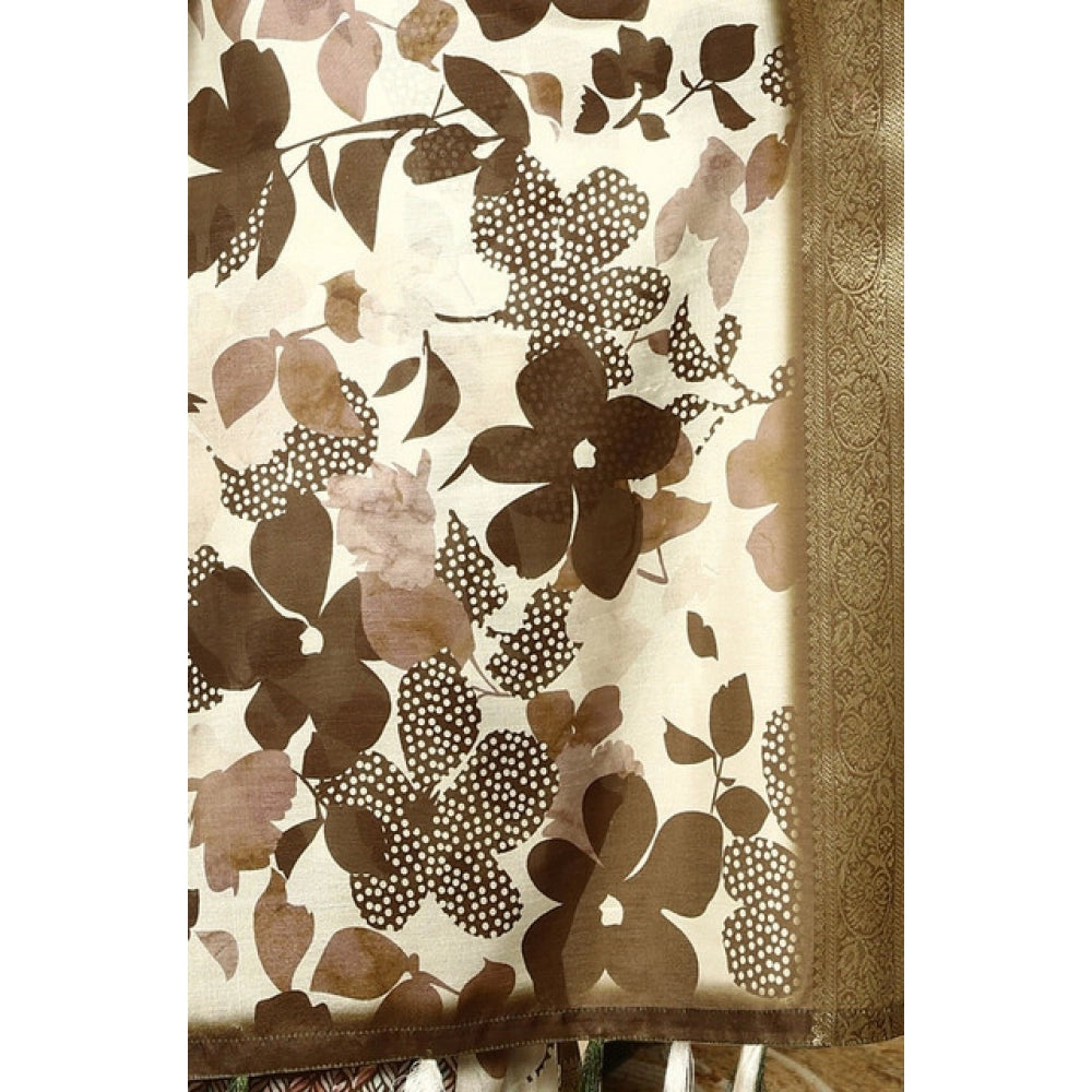 Fancy Women's Cotton Silk Floral Printed Saree With Blouse Piece