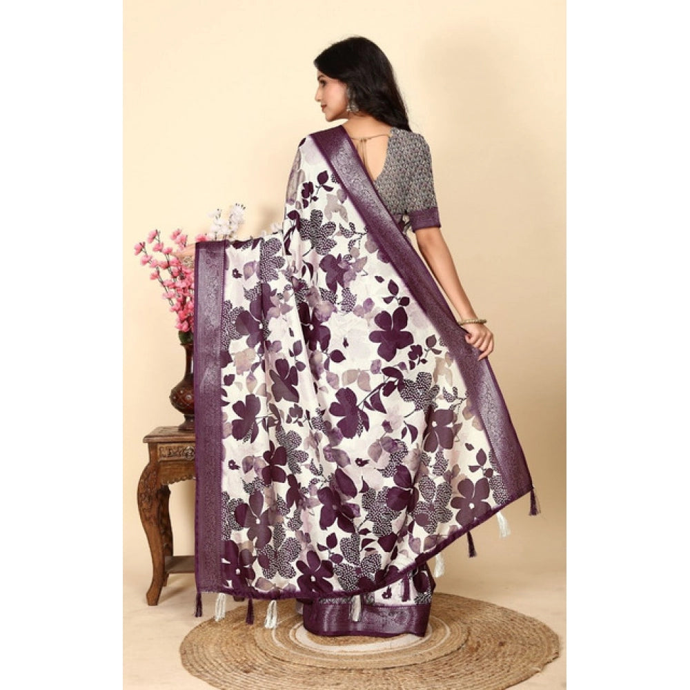 Fancy Women's Cotton Silk Floral Printed Saree With Blouse Piece