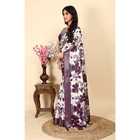 Fancy Women's Cotton Silk Floral Printed Saree With Blouse Piece