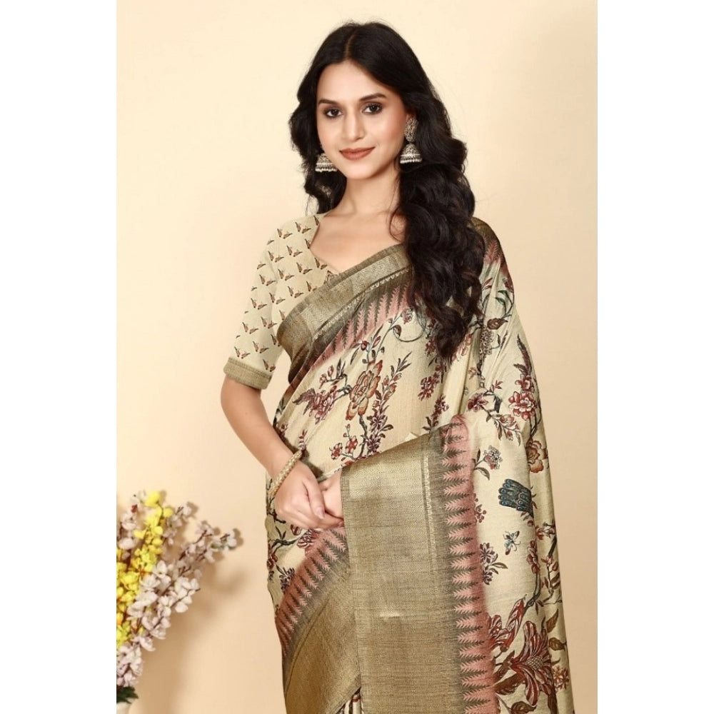 Marvellous Women's Cotton Silk Printed Saree With Blouse Piece
