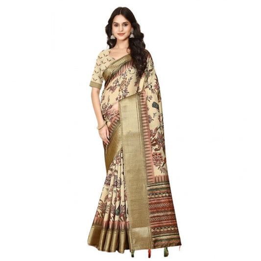 Marvellous Women's Cotton Silk Printed Saree With Blouse Piece